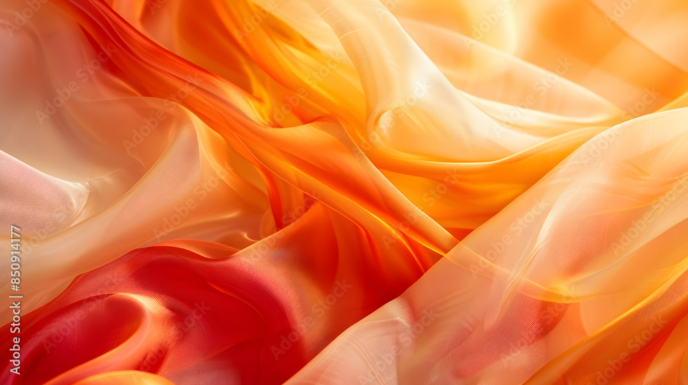 Fototapeta premium A semi transparent silk fabric of light orange and red color. Abstract background