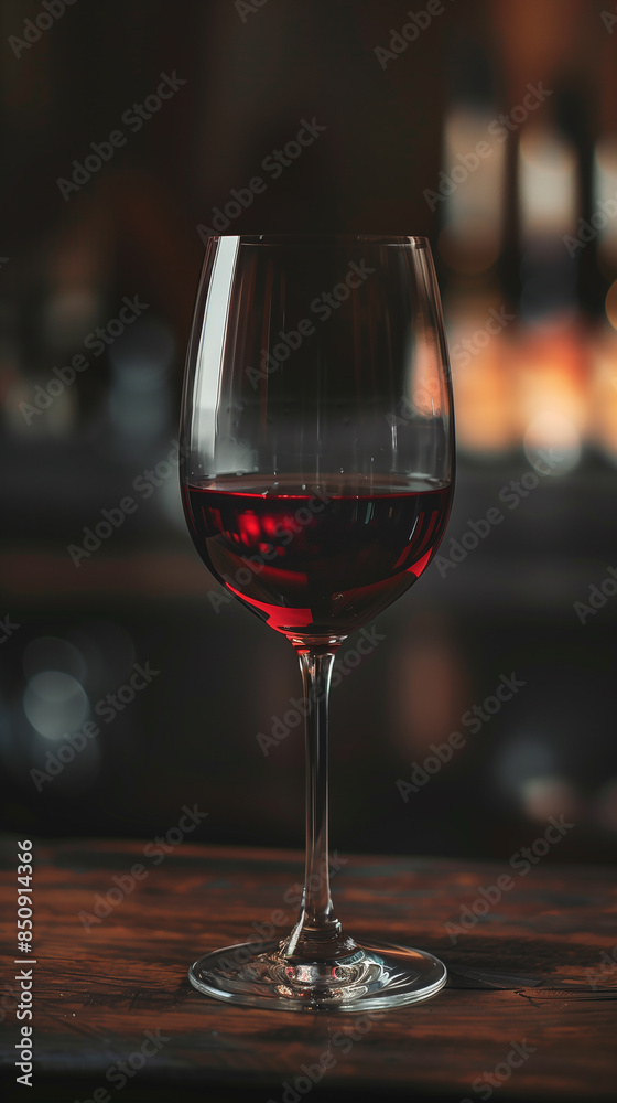 A wine glass is filled with red wine on a wooden table A wine glass is filled with red wine on a wooden table