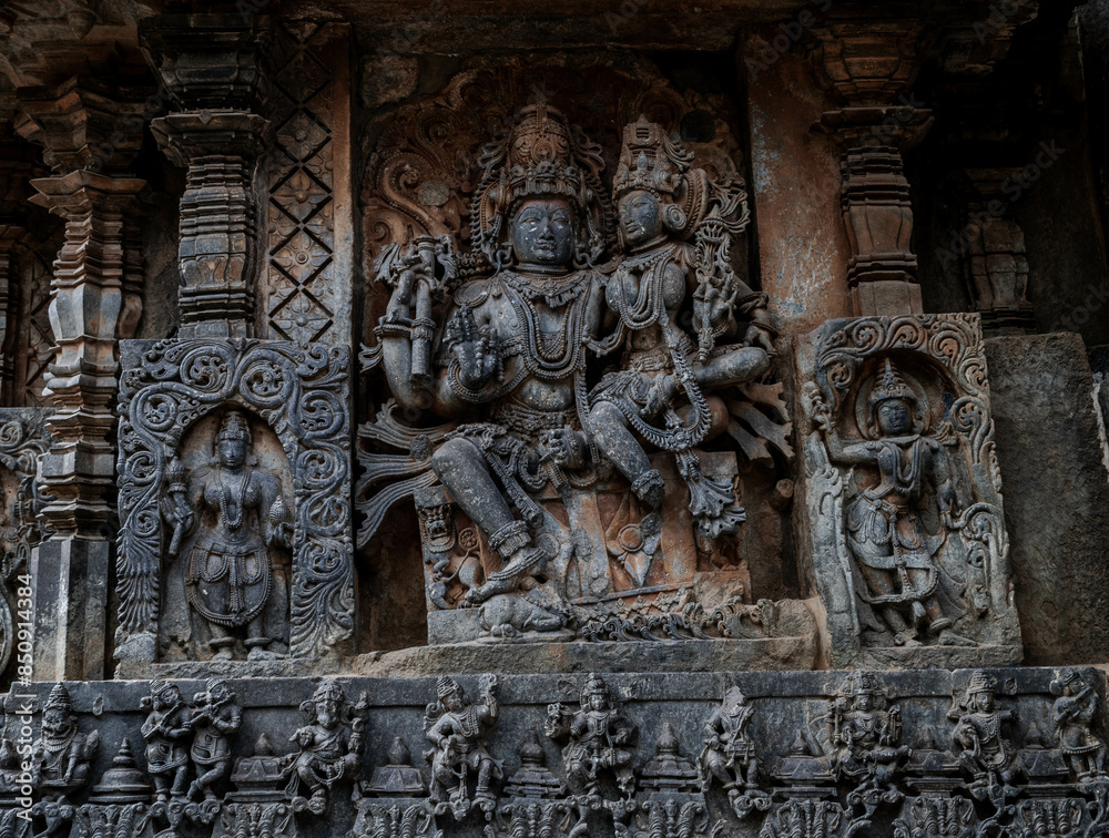 Hoysaleswara Temple or Halebidu Temple, a 12th-century Hindu temple dedicated to the god Shiva. India. Hoysaleswara Temple or Halebidu Temple, a 12th-century Hindu temple dedicated to the god Shiva. India.