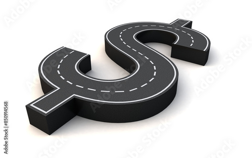Fototapeta Naklejka Na Ścianę i Meble -  Dollar symbol Road 3d png. Dollar currency symbol 3d. Blue Dollar currency icon. rendering	