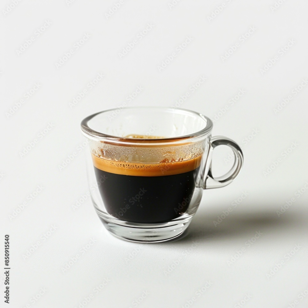 Glass Cup of Fresh Espresso on White Background. Generative ai Glass Cup of Fresh Espresso on White Background. Generative ai