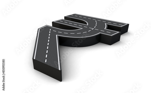 Indian Rupee symbol Road png. Rupee Road icon 3d. 3D rendering.	