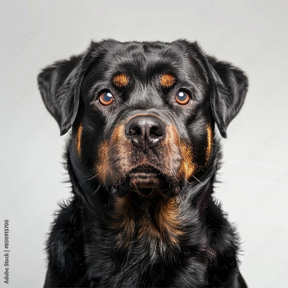 Fototapeta premium Close-up Portrait of Rottweiler Dog. Generative ai