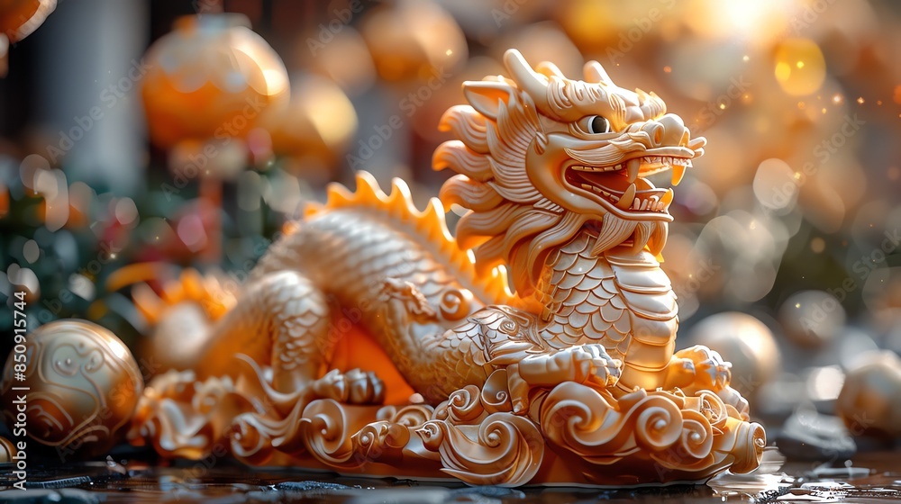 Obraz premium Feng Shui dragon for luck and protection focus on, tradition, dynamic, Fusion, feng shui setting backdrop