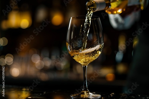 Wallpaper Mural Close-up of a bartender inside pouring white wine from a bottle into a glass. Room for text Torontodigital.ca
