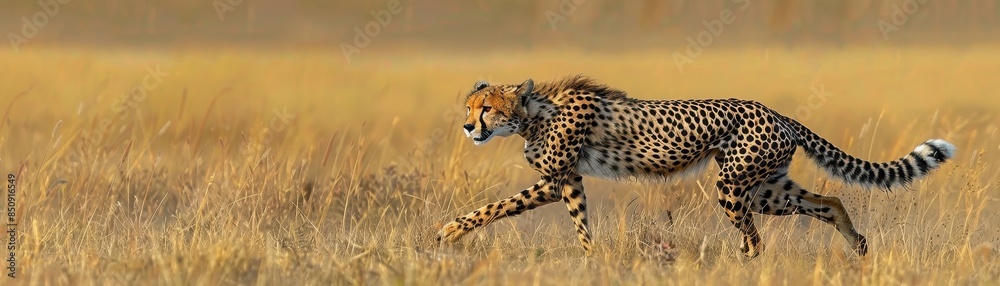 Obraz premium Sleek cheetah chasing prey across an open plain