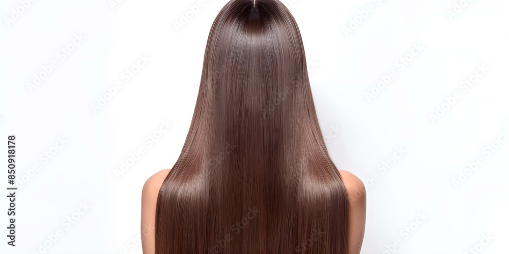 Woman with shiny straight brown hair isolated on white background viewed from behind. Concept Brown Hair, Shiny, Straight, Woman, Isolated Background Woman with shiny straight brown hair isolated on white background viewed from behind. Concept Brown Hair, Shiny, Straight, Woman, Isolated Background