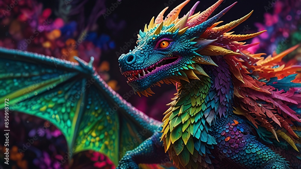 Obraz premium Free Photo New colorful dragon with 3d wallpaper dazzlingly psychedelic dragon 