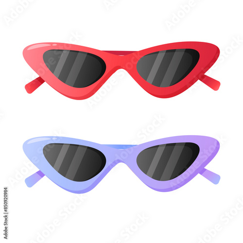cat eye sunglasses. red sunglasses, blue sunglasses. cartoon summer illustration