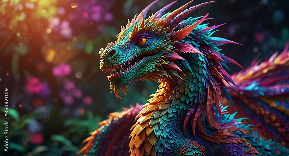 Obraz premium Free Photo New colorful dragon with 3d wallpaper dazzlingly psychedelic dragon