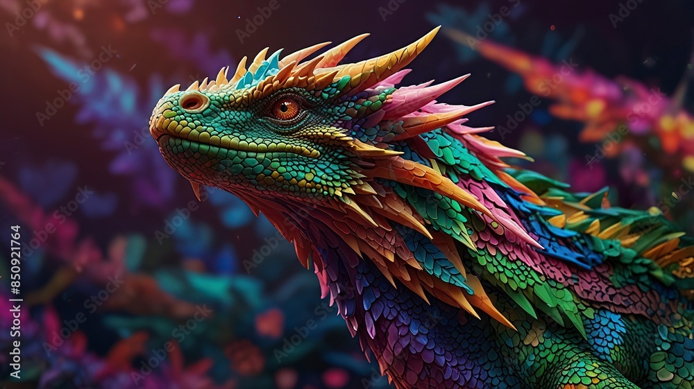 Obraz premium Free Photo New colorful dragon with 3d wallpaper dazzlingly psychedelic dragon
