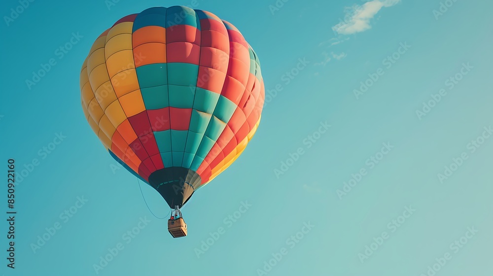 Fototapeta premium Vibrant Hot Air Balloon Soaring Through a Clear Blue Sky on a Beautiful Sunny Day Adventure