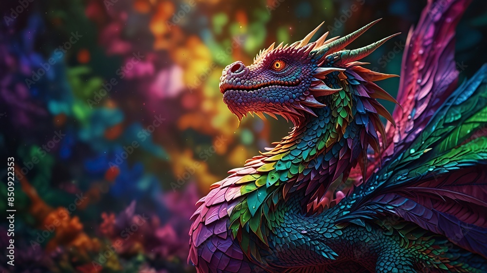 Obraz premium Free Photo New colorful dragon with 3d wallpaper dazzlingly psychedelic dragon