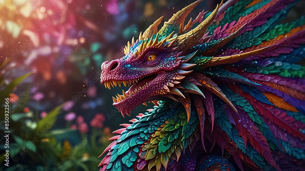 Obraz premium Free Photo New colorful dragon with 3d wallpaper dazzlingly psychedelic dragon