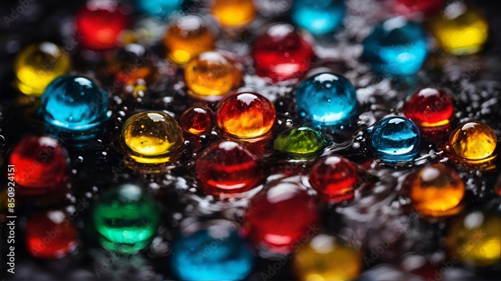 Full frame of oil paint on the floor, abstract shapes and textures formed of bubbles and drops Full frame of oil paint on the floor, abstract shapes and textures formed of bubbles and drops