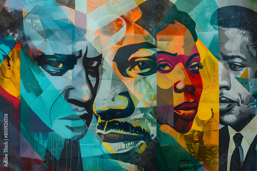 A mural depicting historical figures and modern activists fighting for civil rights and social justice.


