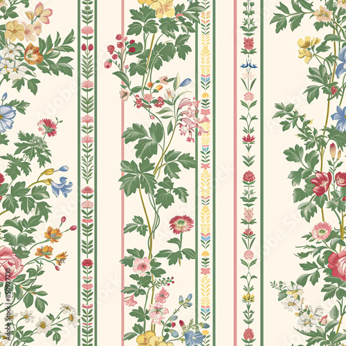 Seamless pattern, tileable floral holiday country cottage print, English countryside flowers theme for wallpaper, gift wrapping paper, scrapbook, fabric and product design inspiration