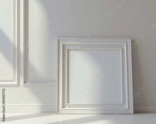 Picture Frame. Classic Metal Frame with White Passe-partout in 3D Render