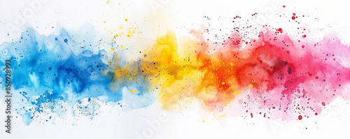 Colorful background with vivid splashes of watercolor on a white canvas.