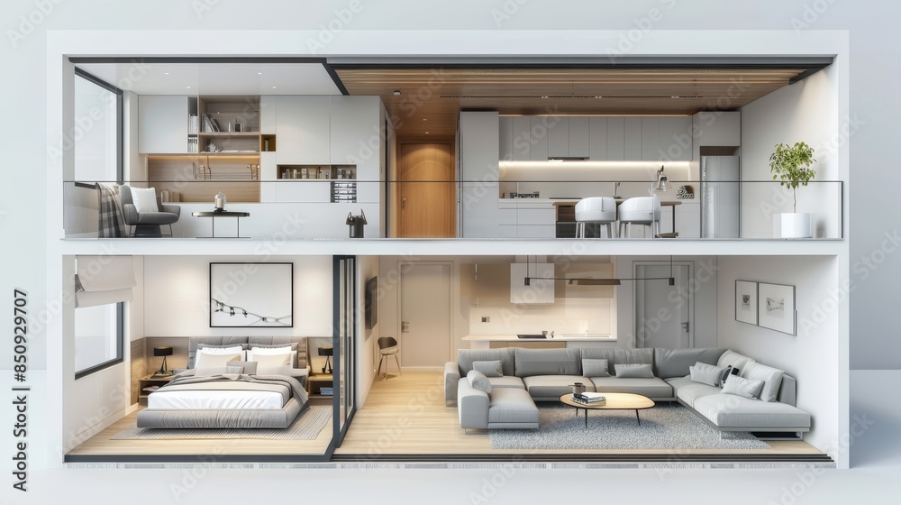 A small apartment with a large window and a balcony A small apartment with a large window and a balcony
