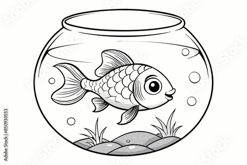 goldfish swimming in round glass vector illustration