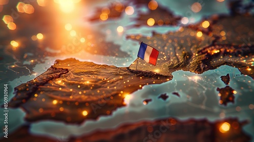 Illuminated Map of Europe with French Flag in Focus photo