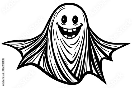 smiley ghost line art vector illustration