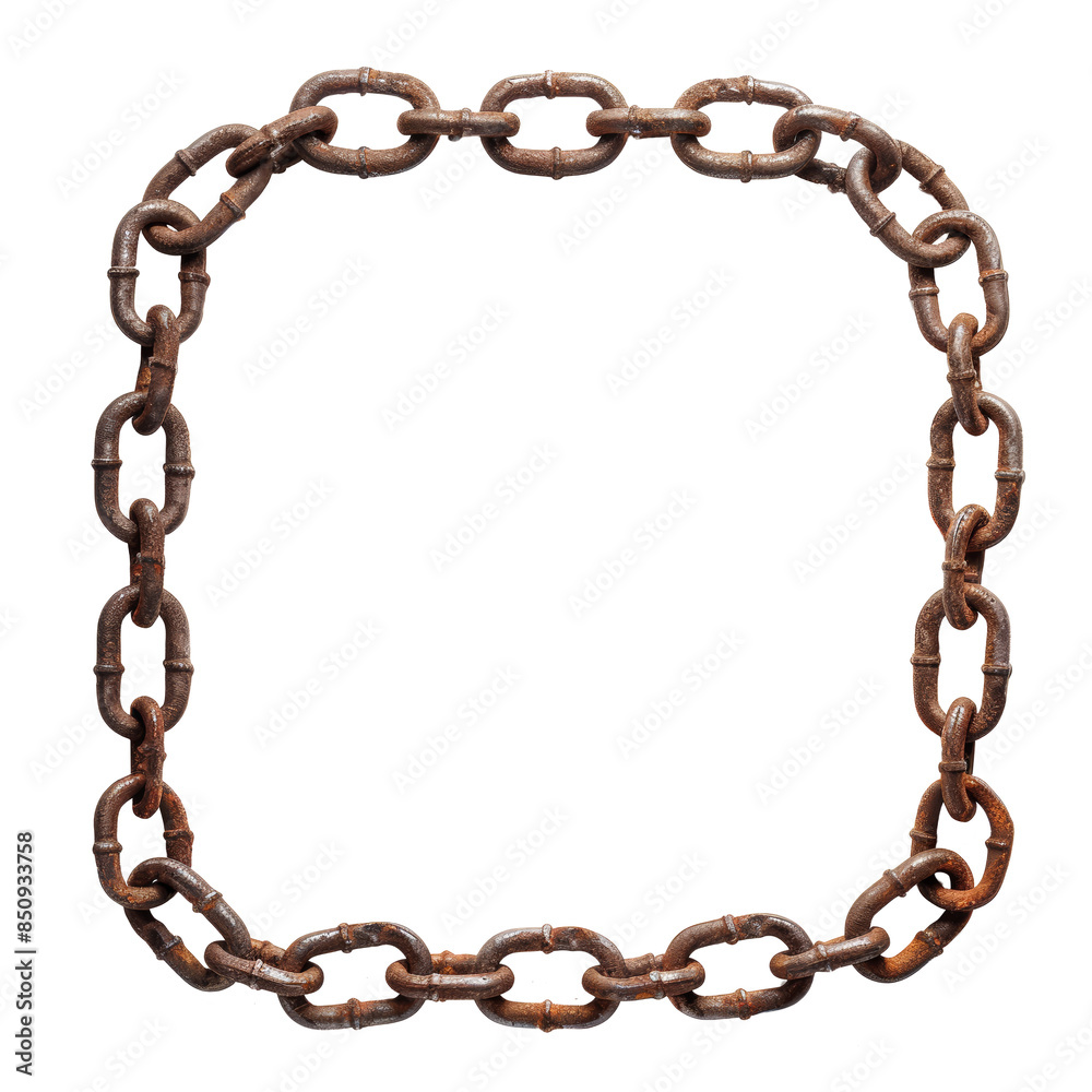 Rustic square chain frame with worn metal links industrial decor on a transparent background Rustic square chain frame with worn metal links industrial decor on a transparent background