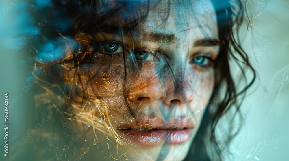 Close-up of a person who suffers from split personality, split image, depressed person, person with a sick soul, person who is mentally distressed, ideal for medical articles on psychology