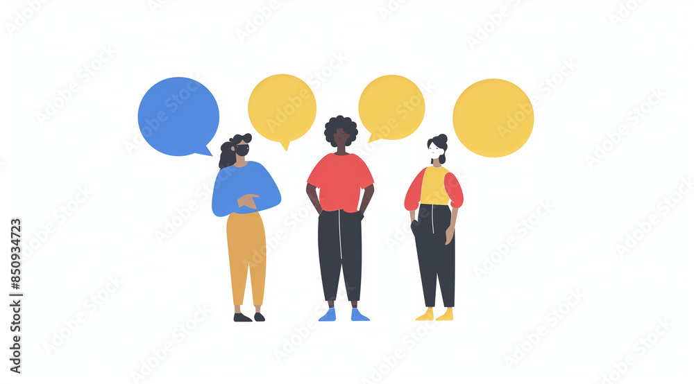 people holding speech bubbles, in a flat design illustration style with a white background.Minimal creative communication concept.
people holding speech bubbles, in a flat design illustration style with a white background.Minimal creative communication concept.