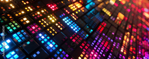 Wallpaper Mural Geometric background with vibrant, neon grid patterns on a black background. Torontodigital.ca