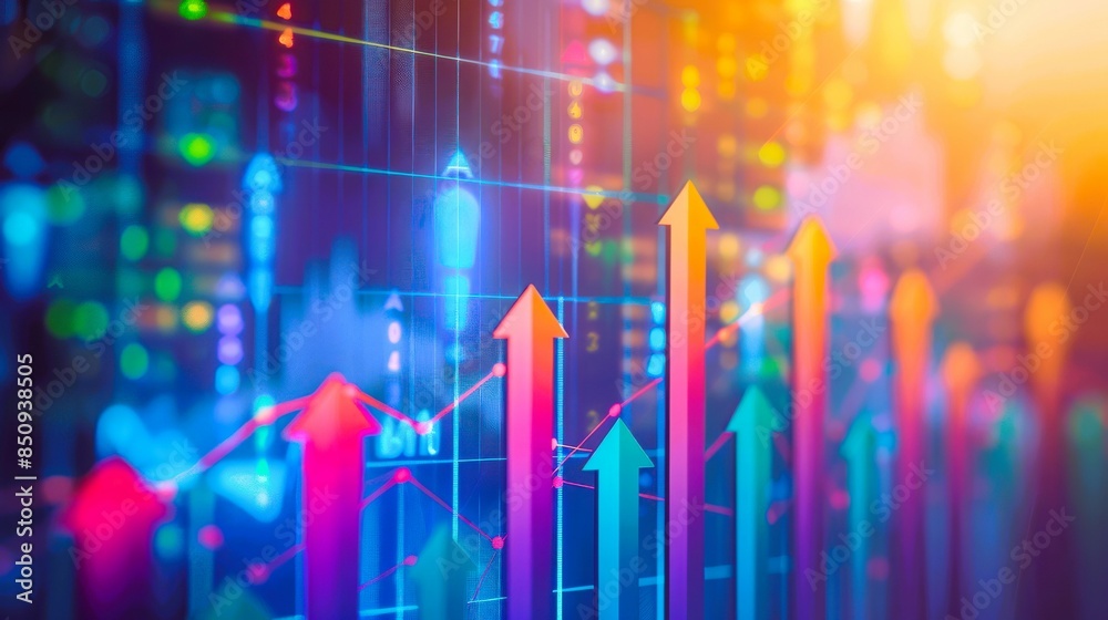 Abstract image of colorful arrows pointing upwards on a data-filled background, symbolizing growth and progress. Abstract image of colorful arrows pointing upwards on a data-filled background, symbolizing growth and progress.