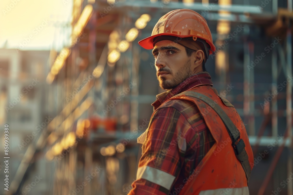 Obraz premium Construction Worker at Sunset