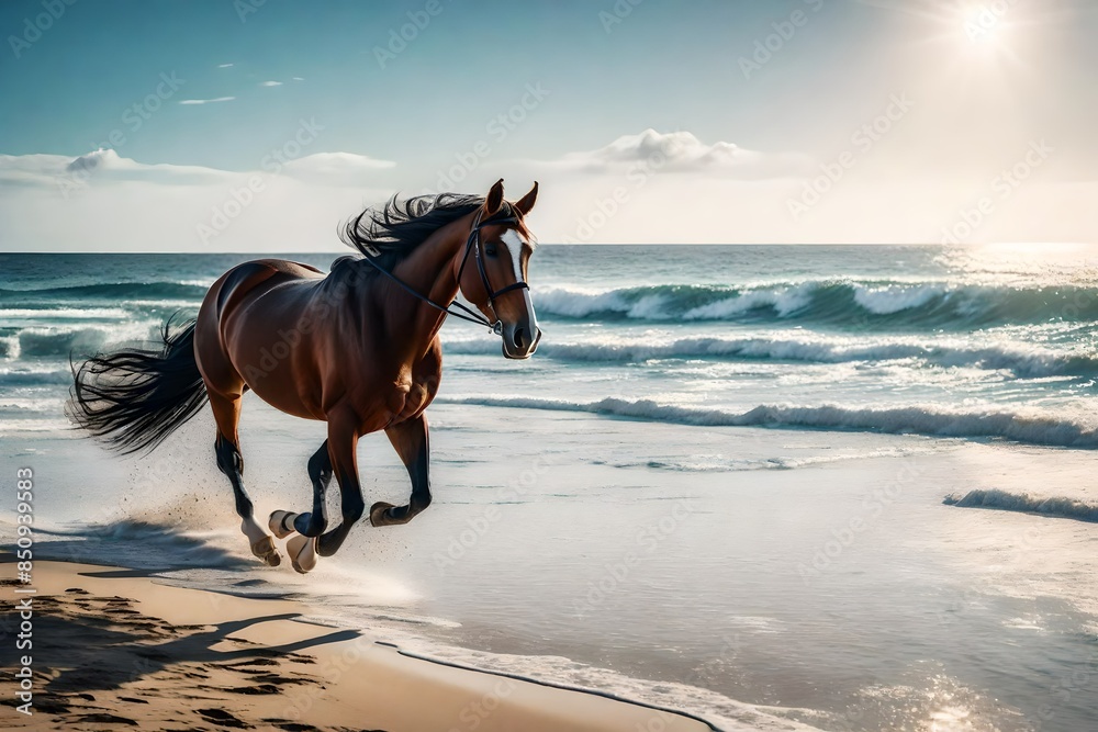 Horse running on the beach. Horse running on the beach.