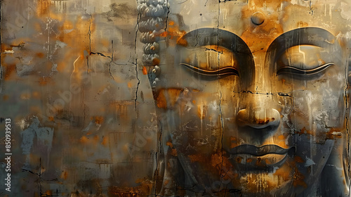 Fototapeta Naklejka Na Ścianę i Meble -  Abstract Buddha face oil painting for meditation art on textured background. Concept Buddha, Face, Oil Painting, Meditation Art, Textured Background