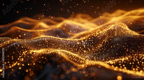 The image is a gold and black wave with a lot of sparkles. The sparkles give the image a dreamy and ethereal quality