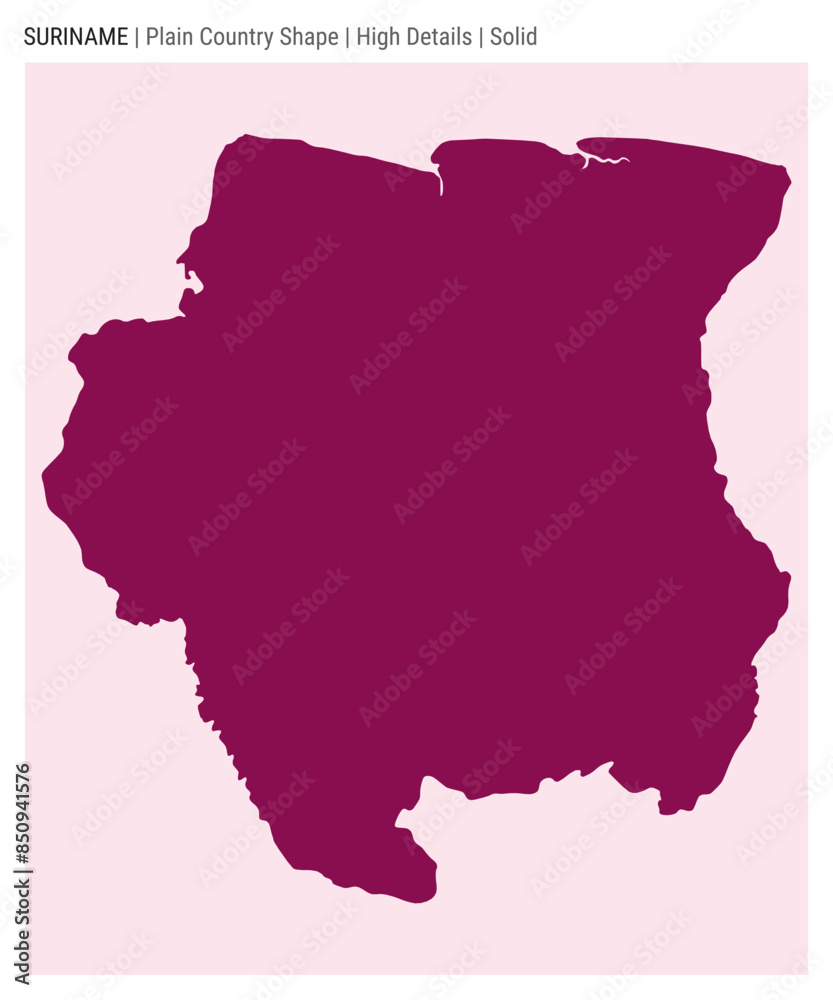 Obraz premium Suriname plain country map. High details. Solid style. Shape of Suriname. Vector illustration.