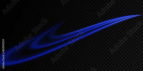 Glowing fire lines effect. Blue glittering magic particles trails isolated on transparent background. Sparkling wavy light effect.