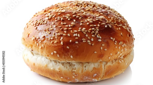 Burger Bun with Sesame Seeds on White Background