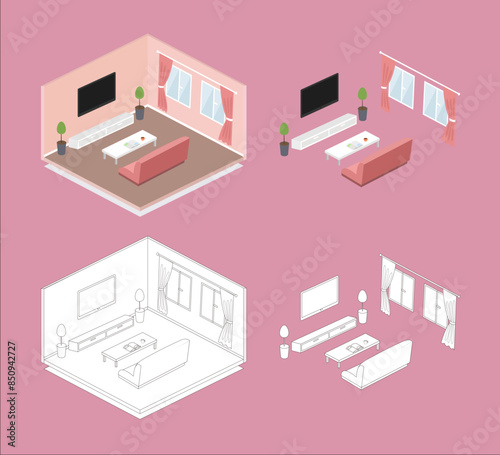 isometric living room illustrator block