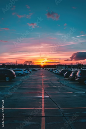 Cars parked in a busy parking lot