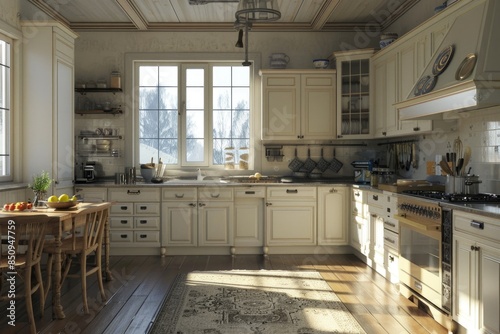 A cozy kitchen with a table and chairs inside © Ева Поликарпова