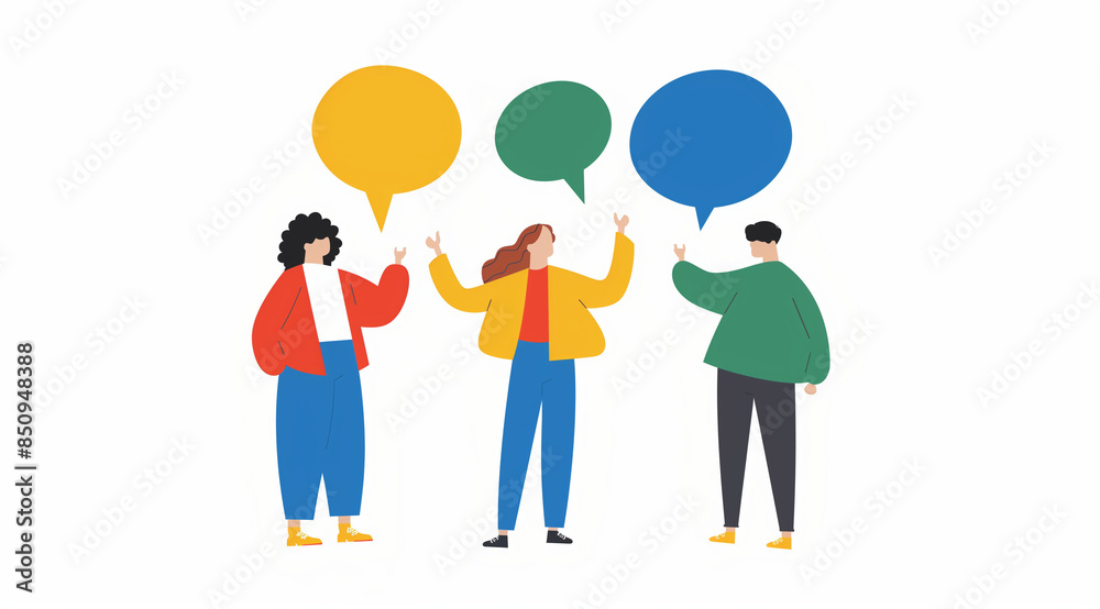 people holding speech bubbles, in a flat design illustration style with a white background.Minimal creative communication concept.
people holding speech bubbles, in a flat design illustration style with a white background.Minimal creative communication concept.