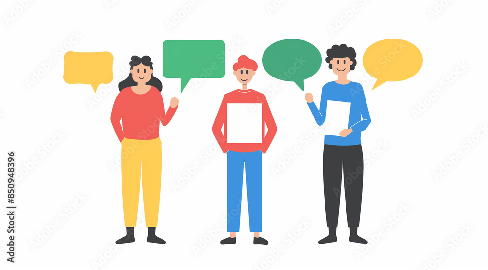 people holding speech bubbles, in a flat design illustration style with a white background.Minimal creative communication concept.
people holding speech bubbles, in a flat design illustration style with a white background.Minimal creative communication concept.