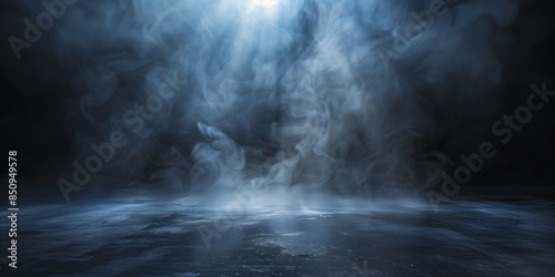 Mystical mist. Swirling smoke in dark and light symphony. Fluid fantasia. Abstract dance of fog and light on floor with black background © Naveenkrishna