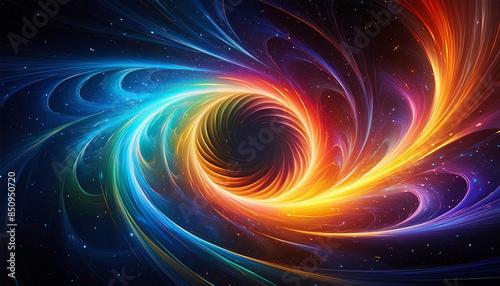 Colorful vortex energy, spiral waves, multicolor swirls, abstract futuristic digital background, illustration.