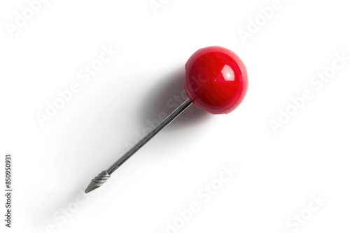 A single red pin sitting on a white background, ideal for use in designs and presentations © Ева Поликарпова