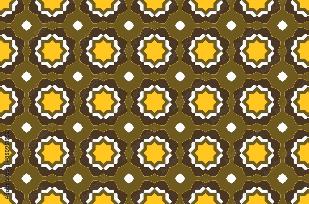A pattern of brown and white circles with yellow centers A pattern of brown and white circles with yellow centers