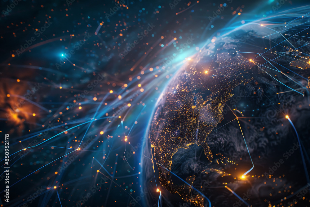 Obraz premium A planet with a network of lines surrounding it