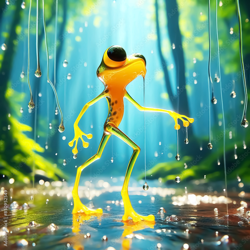 3d-glass-drawing-of-tall-and-thin-yellow-frog-in-forest-funny